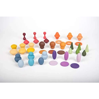 Image of TickiT 74051 Wooden Treasures Sample Set, Green Purple Yellow Red Orange Blue Brown