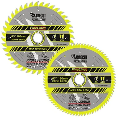 Image of 2 x SCCSW160K1 SabreCut 160mm 40T and 80T 20mm Bore Fineline Thin Kerf Wood Plywood MDF Chipboard Cross Cutting Rip Saw Blades Compatible with Dewalt Makita Milwaukee Many Others