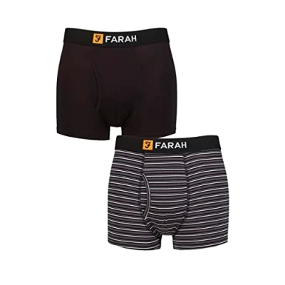 Image of Mens 2 Pack Farah Classic Striped and Plain Bamboo Keyhole Trunks Stripe Black / Charcoal XL