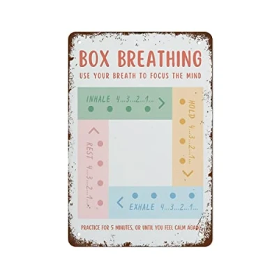 Image of Box Breathing Technique Poster Mental Health Calming Corner 12x8 Inch Wall Decor Retro Art Tin Sign Funny Decorations for Home Bar Pub Cafe Farm Room Metal