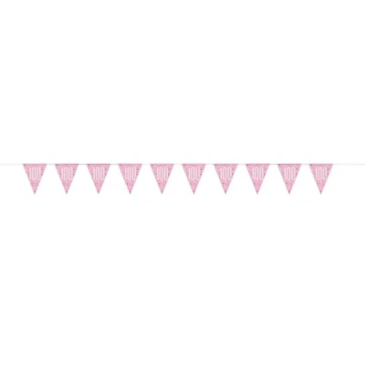 Image of Unique 83459 Pink Plastic Pennant Banner 9&#039; Silver 1 Pc, Glitter, Age 100