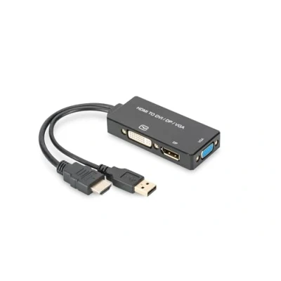 Image of DIGITUS HDMI Graphics Adapter, Type A to DP + DVI I (24+5) VGA, 4K Ultra HD 30Hz, Black