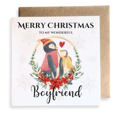 Image of Second Ave Boyfriend Penguin Love Square Card Christmas Xmas Holiday Festive Greetings