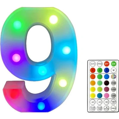 Image of &quot;9&quot; Light Up 3D Multi Coloured RGB LED 22cm Number Party Birthday Wedding Battery Operated with Remote