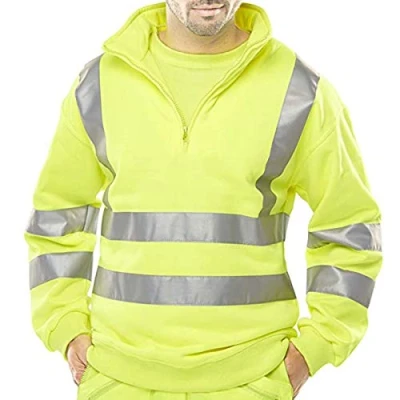 Image of Hi Vis Visibility 1/4 Zip Top Workwear Sweatshirt Reflective Jumper Yellow