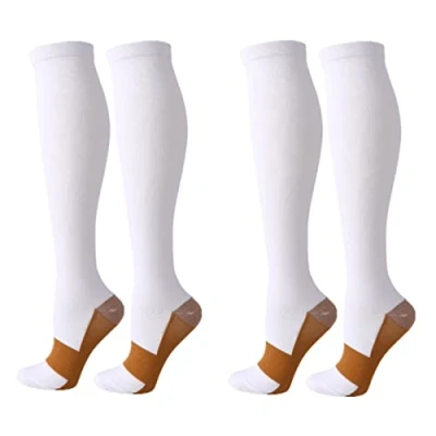 Image of Compression Socks for Women Men, 2 Pairs 20 25mmHg Knee High Stockings Sport, Athletic, Edema, Diabetic, Varicose Veins, Travel, Pregnancy, Nursing (XXL, White+White)
