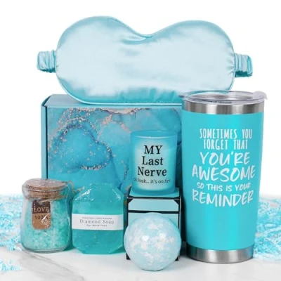 Image of Lunluck Gifts for Women, Birthday Women Her Relaxing Spa Gift Basket Set, Bath and Body Care Mum from Daughter Son Sister Pamper (Blue)