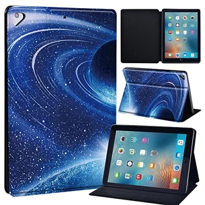 Image of Leather slim lightweight Stand Cover Folio Case for Apple New iPad 9.7 2018 2017(6th Gen, 5th Gen)/iPad Air 2/iPad Air/iPad Pro Tablet with Auto Wake/Sleep (blue planet)