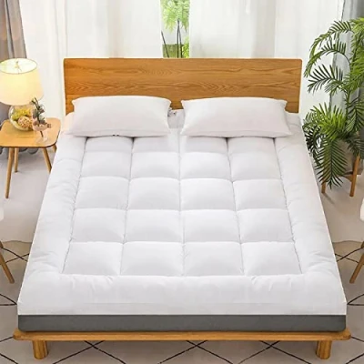Image of VL Mattress Topper 10cm Thick Hotel Quality Microfiber Filled Box Stitched Quilted Bed with 4 Corner Straps Hypoallergenic Soft and Firm (10 CM, King 152 x 200 CM)