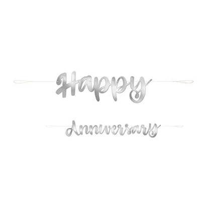 Image of Premium Silver Script Happy Anniversary Banner (2 Piece Set) Party Decoration for Memorable Celebrations