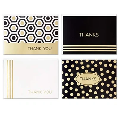 Image of Hallmark Thank You Cards Assortment, Black and Gold Geometric (40 Notes with Envelopes for Wedding, Business, Graduation, All Occasion)