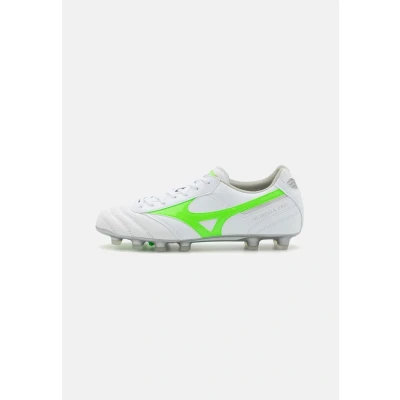 Image of Mizuno Morelia II PRO Moulded stud football boots, Men&#039;s, Size: 9.5, White/neon green/galaxy silver Leather/synthetics