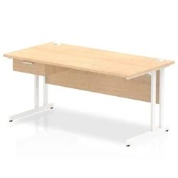 Image of Impulse 1600x800 Desk Maple/White Cantilever Leg 1x1 Drawer Fixed Ped