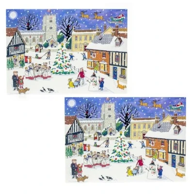 Image of Pack of 2 Christmas In The Village Advent Calendar Cards Greetings with Envelopes Door Calendars 21x15cm
