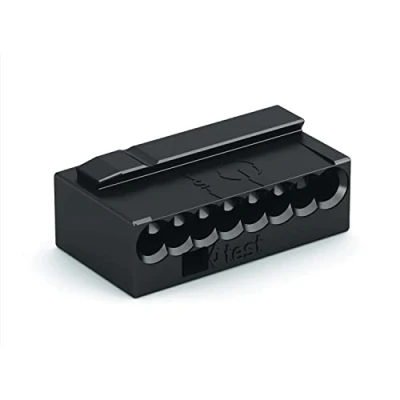 Image of WAGO MICRO PUSH WIRE connector for junction boxes; solid conductors; 0.8 mm Ø; 8 conductor; dark gray housing; light cover; Surrounding air temperature: max 60C; gray, 243 208 (50 pcs)