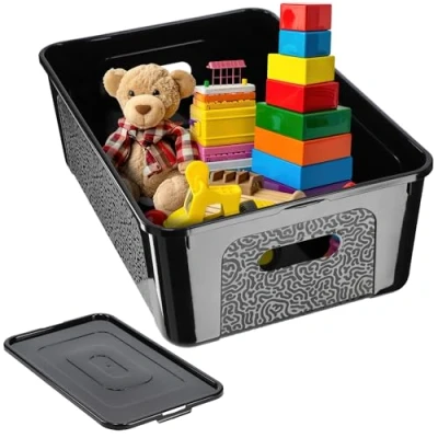 Image of KADAX Rectangular Storage Box with Lid, Container, Stacking Plastic Box, Space Saving (11L, Black)