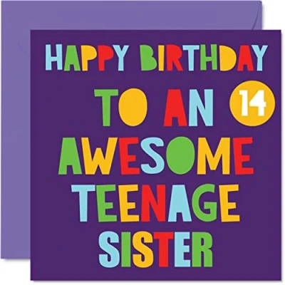 Image of Fun 14th Birthday Cards for Sister Awesome Teenage 14 Happy Card from Brother Step Sister, Gifts, 145mm x Fourteen Fourteenth Bday Greeting Gift