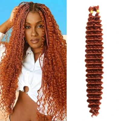 Image of Deep Wave Bulk Hair For Women 22 inch Brading Water Crochet Braids Wet And Boho Synthetic Natural Color (350#, (2 Bundles))