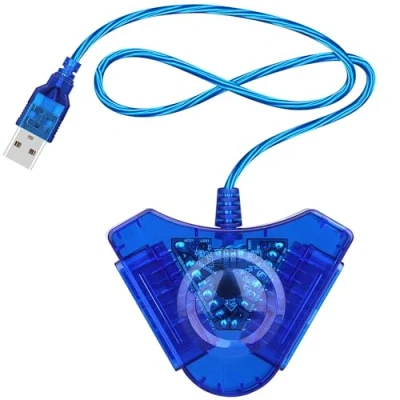 Image of OSTENT Dual USB Adapter Converter Cable Cord for Sony Playstation 1/2 PS One PSX Wired Controller Gamepad Joystick to PC Laptop Color Blue