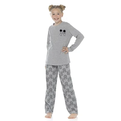 Image of Slumber Hut® Girls Cockapoo Dog Pyjamas Printed Jersey Childrens PJ&#039;s Kids Pocket Long Sleeve Full Length Pajama Set Marl Grey Size 11 12 Years