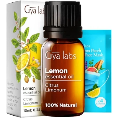 Image of Gya Labs Lemon Essential Oil for Diffuser 100% Natural Skin, Self Care Cleaning, DIY, Candle Making &amp; Aromatherapy Refreshing Scent (10ml)