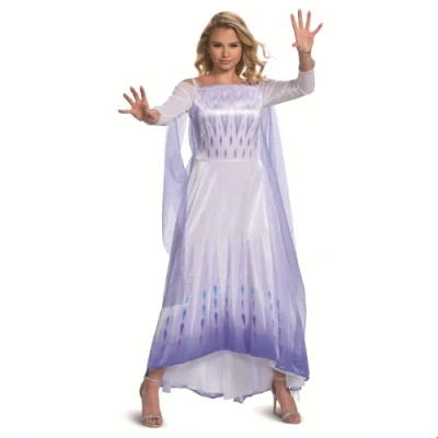 Image of Disguise 104159F, Official Disney Frozen 2 Elsa Adult Costume Dress Outfit Sized, White &amp; Blue, XL (18 20)