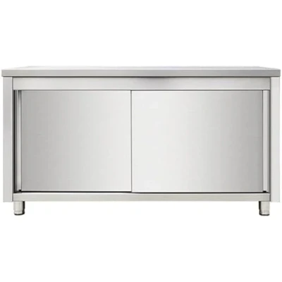Image of Commercial Worktop Floor Cupboard Sliding Doors Stainless Steel Width 1600mm Depth 600mm DA VTC166SL