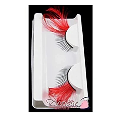 Image of Dorisue RED Feather eyelashes Halloween Mad hatter accessories Sexy Lashes Winged Costume Color Extra Extension false Eye Makeup Party Show Dramatic