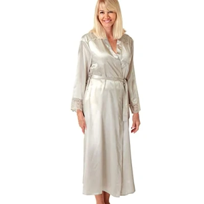 Image of Marlon Womens Elina Silky Satin &amp; Floral Lace Robe, Oatmeal, 18 20