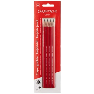 Image of Caran d&#039;Ache Edelweiss 0341.372 106230 School Pencil Set of 4 Wood Red Hardness HB Blister Packaging Dimensions Approx. 14 cm