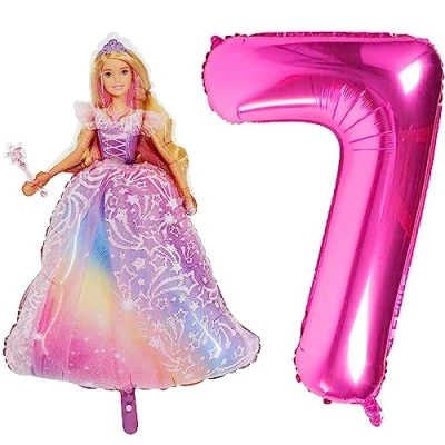 Image of Toyland® Barbie Foil Balloon Pack 1 x 42&quot; Character Shape &amp; 40&quot; Number Kids Party Decorations
