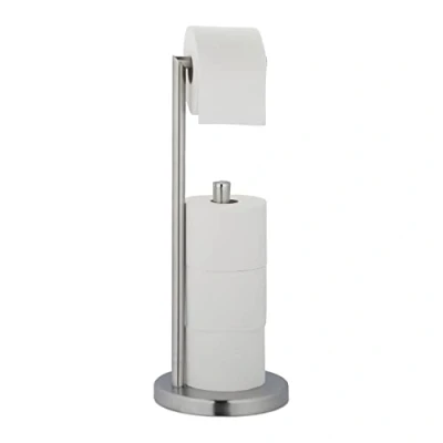 Image of Relaxdays Toilet Paper Holder, Free Standing, 3 Spare Rolls, HxØ: 53 x 20.5 cm, Bathroom &amp; WC Accessory, Steel, Silver, Stainless steel