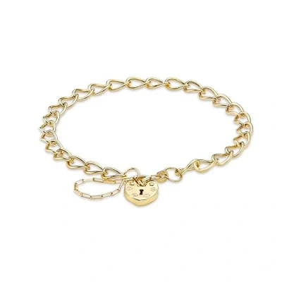 Image of Carissima Gold Women&#039;s 9 ct Yellow Heart Padlock Chain Bracelet of 18 cm/7 inch