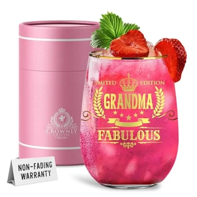 Image of CROWNLY CRYSTAL® Gold Gifts for Grandma Personalised Glass Birthday Mothers Day from Grandchildren Grandparents Nanny Populer