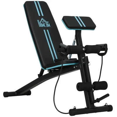 Image of HOMCOM Foldable Adjustable Weight Bench, Strength Training Sit Up Ab Bench Incline/Decline Home Gym Exercise for Full body Workout, Blue