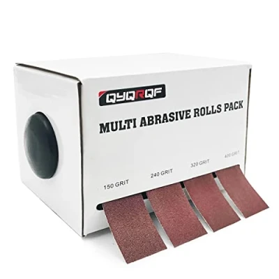 Image of QYQRQF Emery Cloth Roll, 4 Grits Abrasive Sandpaper Rolls Assorted Sand Paper with Dispenser for Woodworking Automotive Metal Polishing, 150 240 320 400 Per Roll 6 Meters