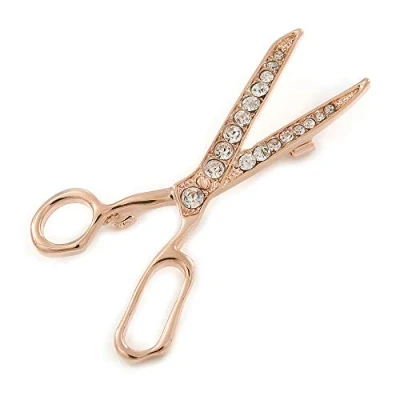 Image of Avalaya Rose Gold Tone Clear Crystal Scissors Brooch 55mm L