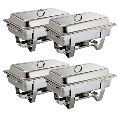 Image of Olympia Milan 9 Litres Chafing Stainless Steel Set with Heat Insulating Lid Twin Burners, Carry Handles 4pc (635 x 317.5 102 mm)