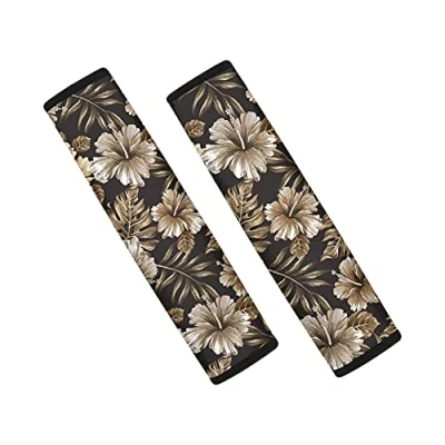 Image of Jeiento Soft Comfort Car Seat Belt Pads Cover 2 Packs Hawaiian Style Brown Flower Print Universal Shoulder Strap Covers for Womens Adults, Cushions
