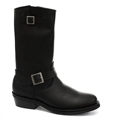 Image of Grinders Unisex Real Leather Biker Boots Black Rebel Goth Punk Rock Buckle