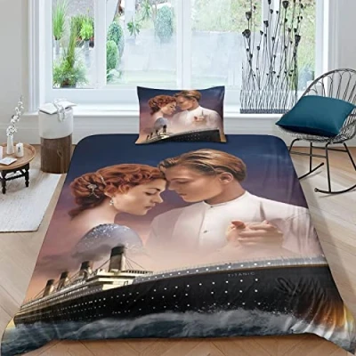 Image of CIFEAR Titanic Duvet Cover Set 3D Film characters Kids Bedding Ultra Soft Microfiber Polyester Comforter Quilt with Zipper Closure Single（135x200cm）