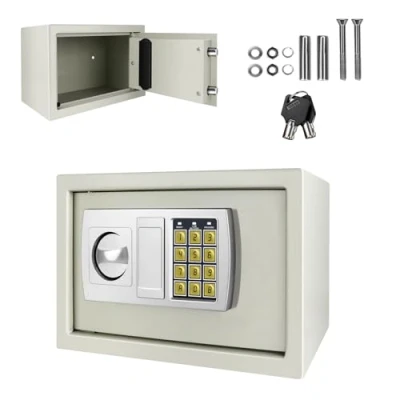 Image of 8.5L Safe Box, Electronic Digital Security Safebox with PIN code and Emergency Override Key, Double Steel Bolts, Wallsafes Cabinet Safes Furniture Safe, 31x20x20cm, White