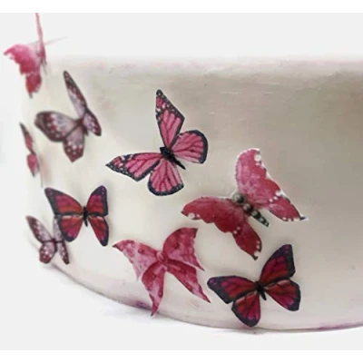 Image of 54 Gorgeous Mixed Pink Edible Wafer Paper Butterfly Cake Toppers Decorations