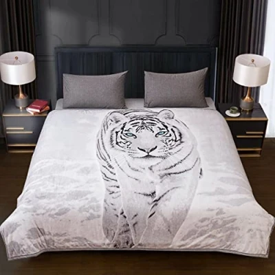 Image of Animal Print Design Luxury Fleece Blanket Soft Sherpa Sofa Bed Throw Snow Leopard