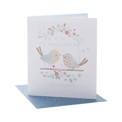 Image of UK Greetings Wedding Anniversary Card for Mum &amp; Dad Birds Design, Multi, 159mm x 184mm