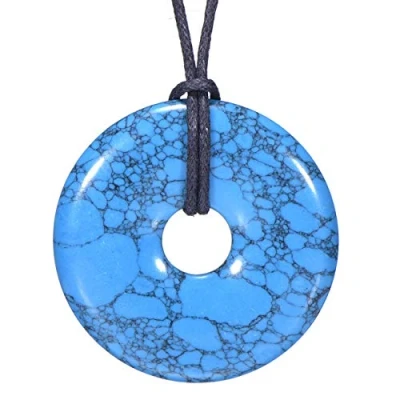 Image of Morella Women&#039;s Necklace 31.5 inch 80 cm Gemstone Donut gem Pendant Turquoise Stone in a Velvet Bag
