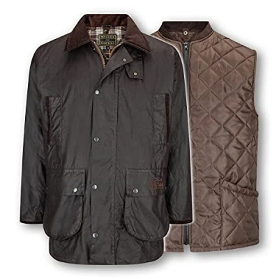Image of WALKER AND HAWKES Men&#039;s Wax 3 in 1 Greendale Jacket Brown X Large