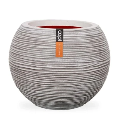 Image of CAPI EUROPE Vase ball Rib NL 40x32 Ivory Opening Ø24 Pot for indoor and outdoor use Shatterproof 100% recyclable KOFI270