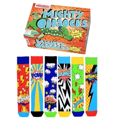 Image of Mighty Oddsocks Comic Sock Gift Box for Men