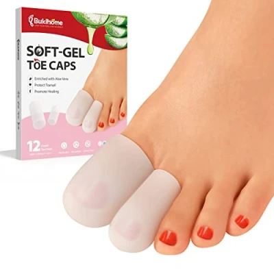 Image of Bukihome Silicone Toe Protectors 12 Pack Gel Sleeves Caps with Aloe Vera Essential Oils Cushions for Pain Relief, Protection Corns, Calluses (8L + 4S)